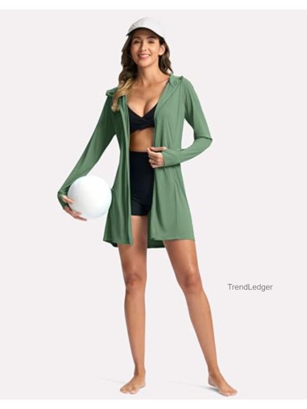 Women's UPF 50+ Swim Cover Up Sun Protection Hoodie Jacket Long Sleeve - Picture 4 of 5